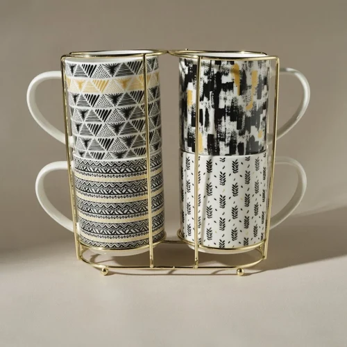 Nigrum 5 Parça Standlı Porselen Kupa/Mug Seti 320 Ml