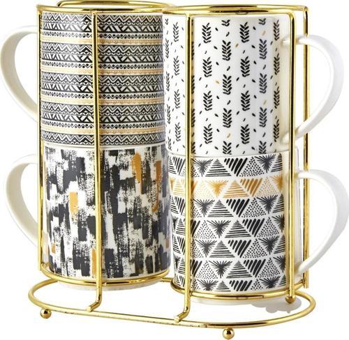 Nigrum 5 Parça Standlı Porselen Kupa/Mug Seti 4x320 ml