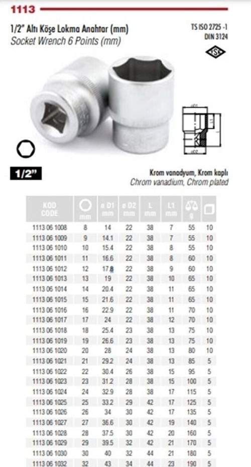 23 Mm 1/2 Altı Köşeli Lokma Anahtar