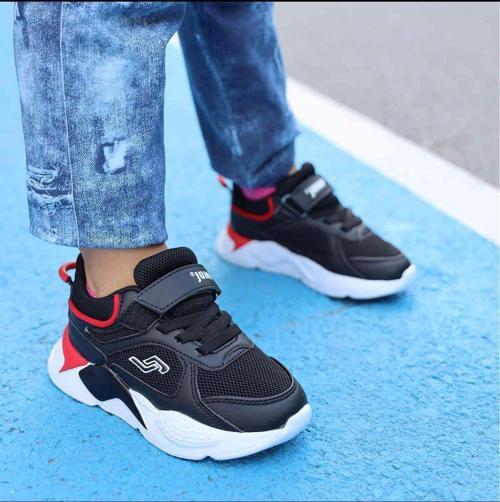 24931 Cırtlı Siyah - Kırmızı Üniseks Çocuk Sneaker Günlük Spor Ayakkabı