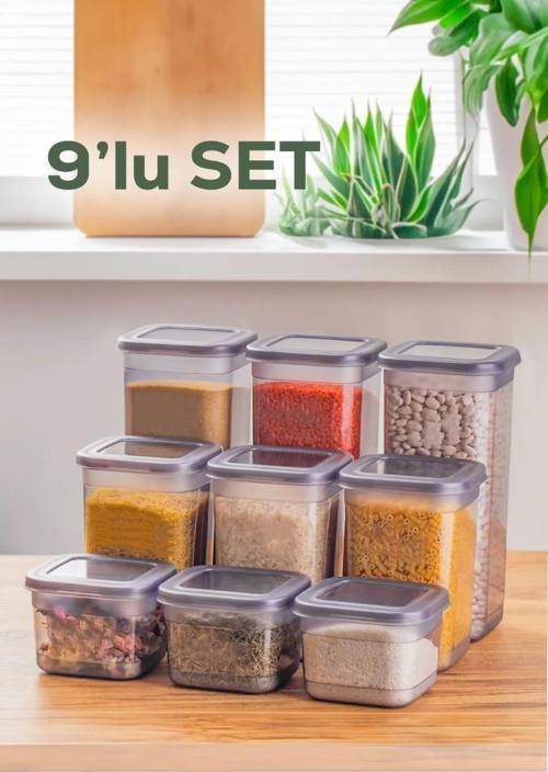 9'lu Erzak Saklama Kabı Antrasit 3x(1700Ml + 1100Ml + 500Ml)
