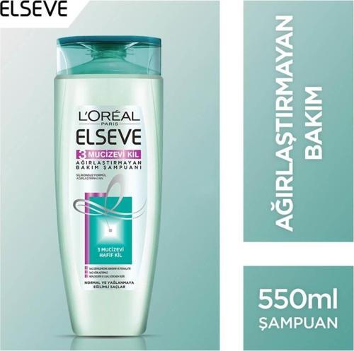 Loreal Elseve Şampuan 550 ml 3 Mucizevi Kil Ağırlaştırmayan Bakım