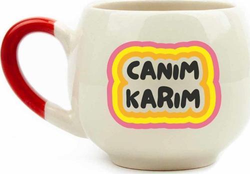 Canım Karım Krem Parlak Balon Kupa (Kırmızı Kulp) - Hediye Seramik Kupa