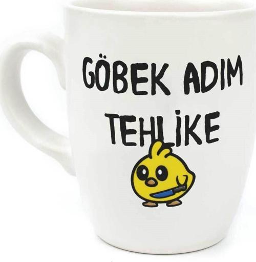Göbek Adım Tehlike Krem Oval Kupa - Hediye Seramik Kupa