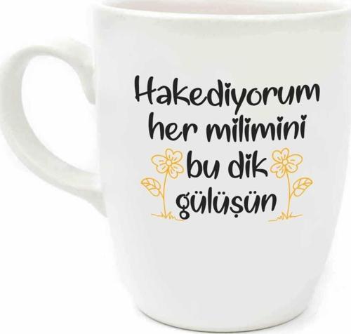 Hakediyorum Her Milimini Bu Dik Gülüşün Krem Oval Kupa - Hediye Seramik Kupa