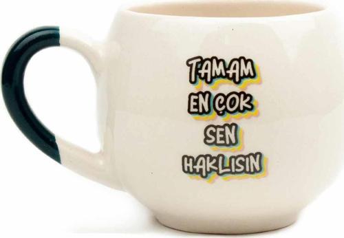 Tamam En Çok Sen Haklısın Krem Parlak Balon Kupa (Yeşil Kulp) - Hediye Seramik Kupa