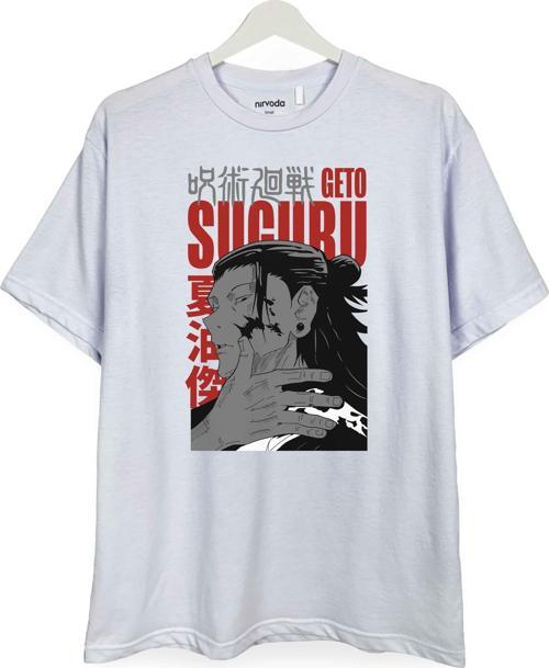 Suguru Geto Jujutsu Kaisen Baskılı Loose Fit Bisiklet Yaka Unisex Tişört Anime Manga
