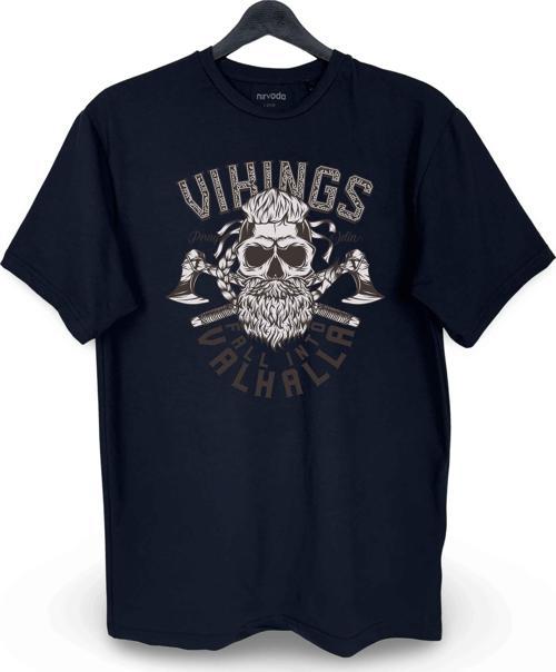 Viking Valhalla Kurukafa Baskılı Loose Fit Bisiklet Yaka Unisex Tişört