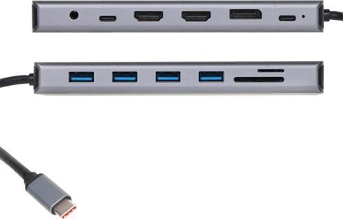 Cu4706 Type-C To Hdmi-2+Dp+Usb3.0-3+Type C+Usb2.0+Rj45+Sd2.0+Tf2.0+Pd+Dc 3.5Mm 13 İn 1 Çevirici Hub