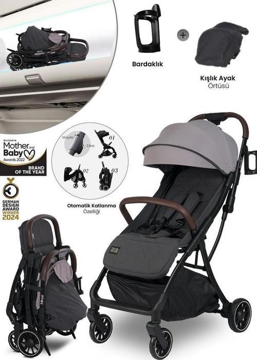 Minori Otomatik Katlanır Kabin Boy Bebek Arabası - Grİ