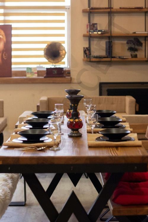 Doğal Ahşap Yemek Masası Takımı ( 85 cm - 150 cm Masa + 150 cm Bank + 2 Adet Loft Sandalye )