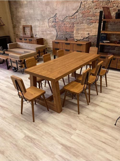 Farmhouse Doğal Ahşap Masif Yemek Masa Takımı 100x200 cm 6 Adet Sandalye