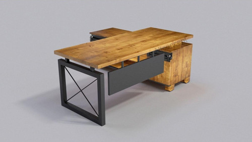 Doğal Ahşap Modüllü Ofis Masası ( 85 cm - 240 cm + Modül )