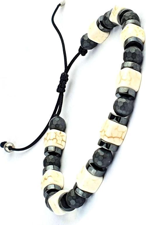 Hematit Ve Beyaz Turkuaz Taşlı Tasarım El İşi Doğal Taş Bileklik