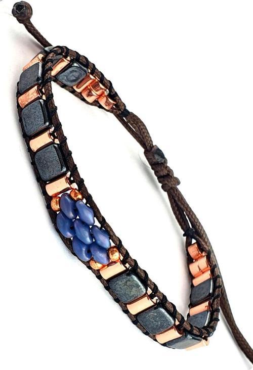 Akik Lapis Lazuli Ve Hematit Taşlı El.İşi Tasarım Doğal Taş Ayarlanabilir Bileklik