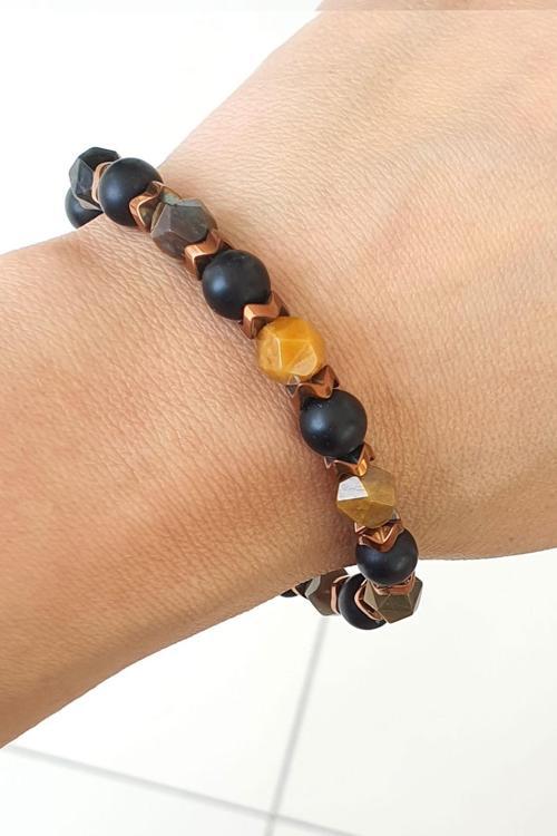 Akik Mat Oniks Hematit Taşlı Doğal Taş Bileklik