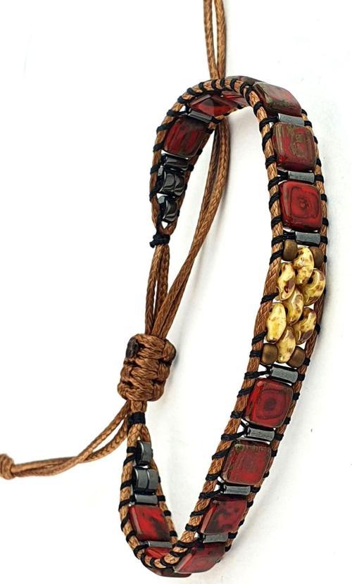 Akik Ve Hematit Taşlı El.İşi Tasarım Doğal Taş Ayarlanabilir Bileklik