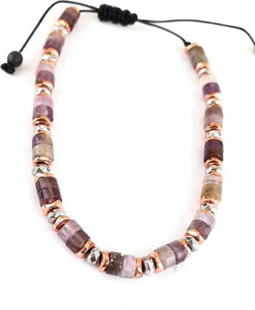 Ametist Hematit Taşlı El.İşi Tasarım Doğal Taş Bileklik