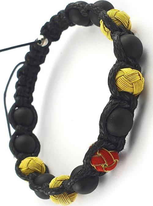 Mat Oniks Taşlı Ve Sari Kırmızı Kazaziye Detaylı Taraftar Şambala Bileklik