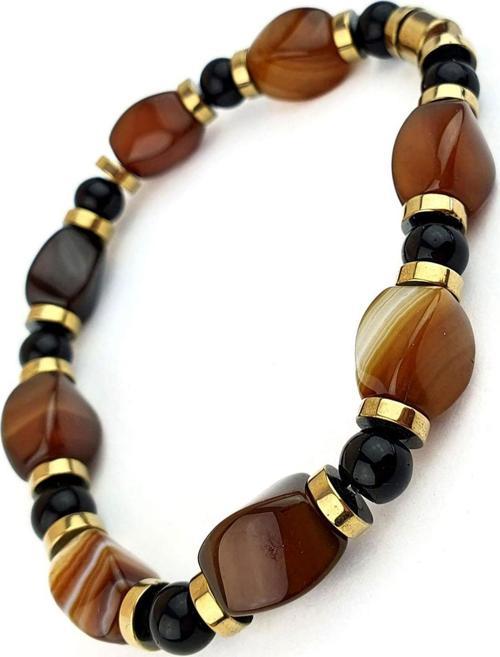 Oniks Akik Hematit Taşlı Tasarım El İşi Doğal Taş Bıileklik