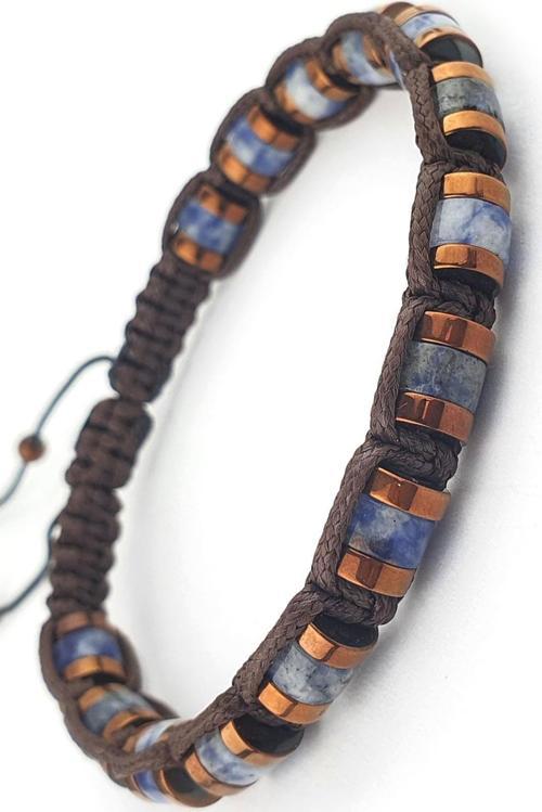 Sodalite  Ve Hematit Taşlı El.İşi Tasarım Doğal Taş Bileklik