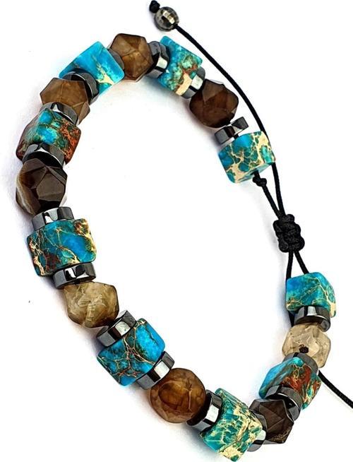 Turkuaz Akik Ve Hematit Taşlı El.İşi Tasarım Doğal Taş Bileklik