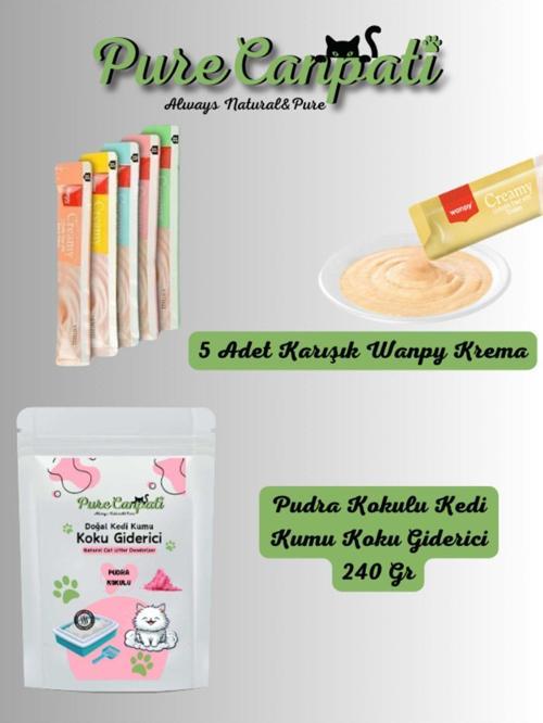 Kedi 5 Çeşit Karışık Krema ve Kedi Kumu Koku Giderici(Pudralı 240 Gr)
