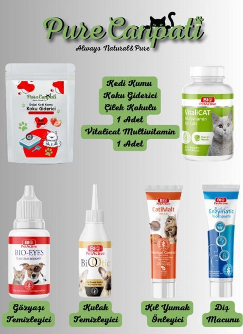 Kedi Kedi Kumu Koku Giderici(Çilekli) Ve Kedi Bakım Seti (Vitamin,Göz,Kulak,Ağız,Kıl Yumağı Önl.)