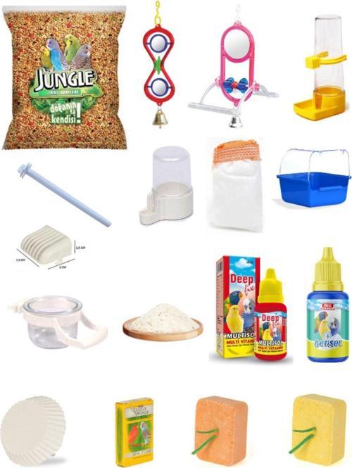 Muhabbet Kuş Kafes Seti(yem+vitamin+gaga Taşı+aksesuar+oyuncak)