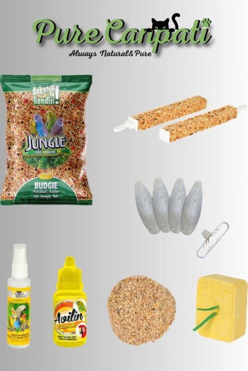 Muhabbet Kuş Kraker,Mineral Blok,Yem,Tüy Bakım,Enerji Blok ve Vitamin Seti