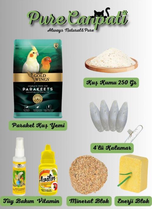 Paraket Kuş Kumu,Mineral Blok,Yem,Tüy Bakım,Enerji Blok ve Vitamin Seti