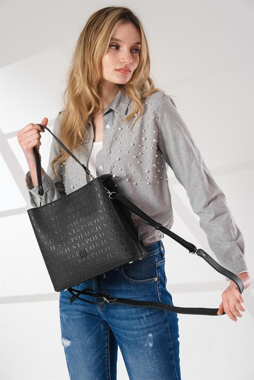 Kadın Mıknatıslı Çıtçıt Kapama Vegan Deri Kabartma Baskılı El Ve Omuz Çantası JP4005