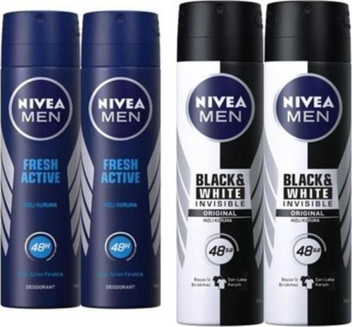 Fresh Active Erkek Sprey Deodorant 150 ml X 2 Adet-Invisible Black & White Original Power Erkek Deo.