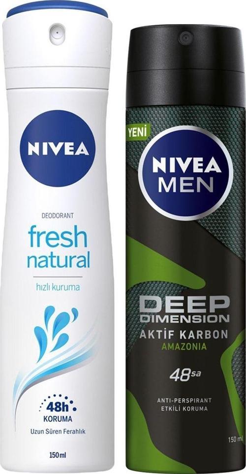 Fresh Natural Kadın Deosprey 150 ml +Deep Dimension Amazonia Erkek Deosprey 150 ml 2'Li Paket