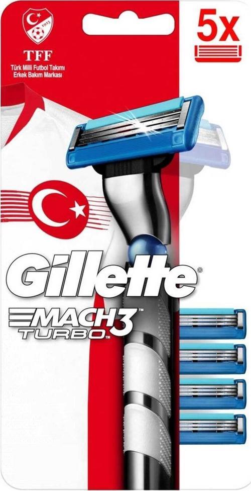 Mach 3 Turbo Tıraş Makinesi + 5 Yedek Bıçak +Gillette Mach3 Turbo Yedek Erkek Tıraş Bıçağı