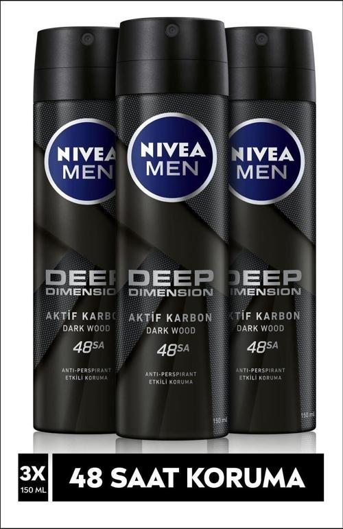 Erkek Sprey Deodorant Deep Dimension 150 ml X3 Adet - 48 Saat Anti-Perspirant Koruma