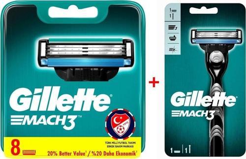 Mach3 Yedek Tıraş Bıçağı 8'Li + Mach3 Tıraş Makinesi 1 Yedekli