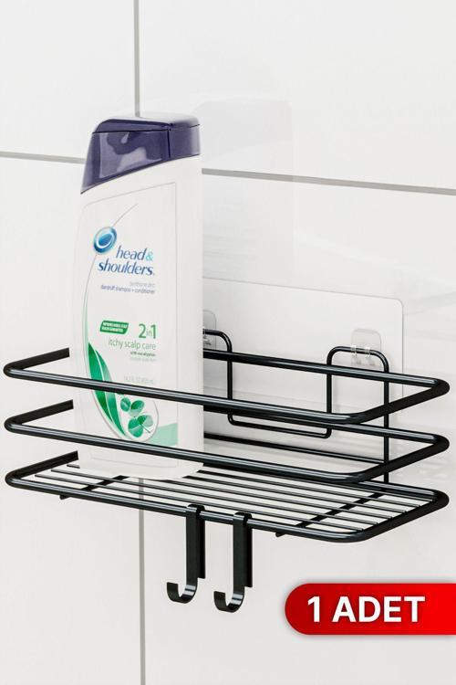 Banyo Düzenleyici Şampuanlık Sabunluk 1 Adet Lüks Metal Yapışkanlı 2 Askılı Duş Rafı Organizer
