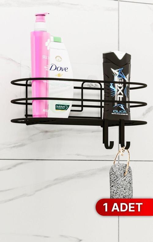 Banyo Düzenleyici Şampuanlık Sabunluk 1 Adet Oval Tel Yapışkanlı 2 Askılı Duş Rafı Organizer