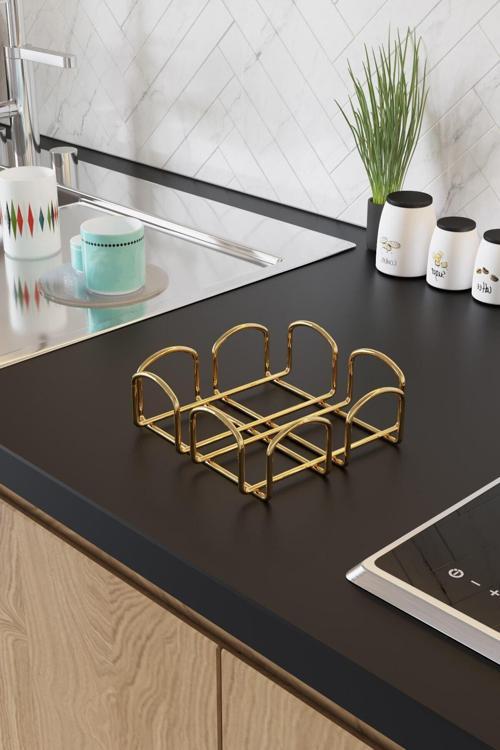 Dekoratif Metal Paslanmaz Gold Peçetelik Dolu Çelik Altın Kaplama