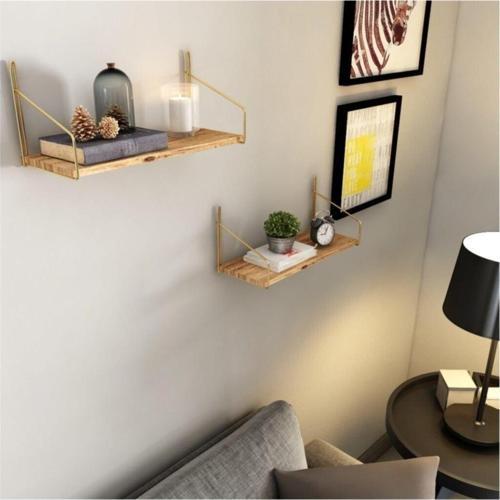 Demonte Duvar Rafı Dekoratif Mutfak Banyo Altın Raf Kitaplık 2Li Set