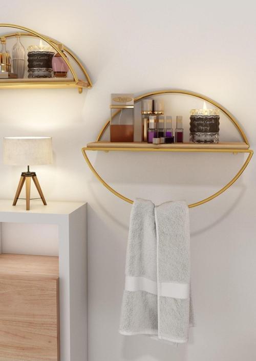 Duvar Rafı Dekoratif Mutfak Banyo Altın Elips Kitaplık 3 Lü Set