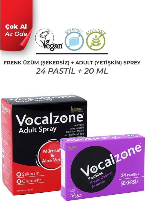Frenk Üzümlü (Şekersiz) Pastil 24'lü + Vocalzone Adult (Yetişkin) Sprey 20ml
