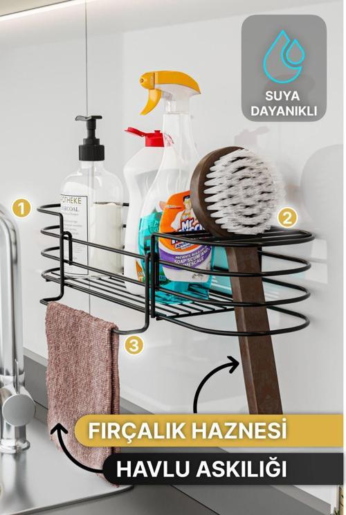 Mutfak Düzenleyici Banyo Düzenleyici Organizer Mutfak Dolabı 3 Fonksiyonlu Siyah Mat Bulaşıklık
