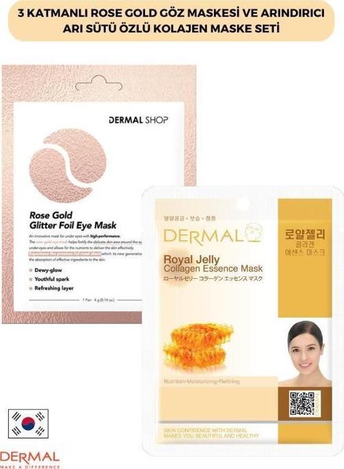 3 katmanlı Rose gold göz maskesi ve Arındırıcı Arı Sütü Özlü Kolajen Maske Seti 2 Adet