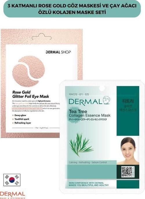3 Katmanlı Rose Gold Göz Maskesi ve Çay Ağacı Özlü Kolajen Maske Seti 2 Adet