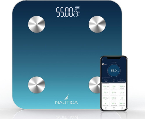 Nautica BT600 Pilli Bluetooth Vücut Analizli Yağ Kas Su Ölçer Hassas Akıllı Tartı Baskül Navy Mavi