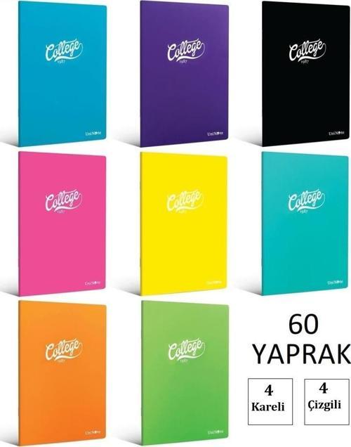 Çınar College A4 60 Yaprak Okul Defteri 4 Adet Kareli + 4 Adet Çizgili PP Kapak