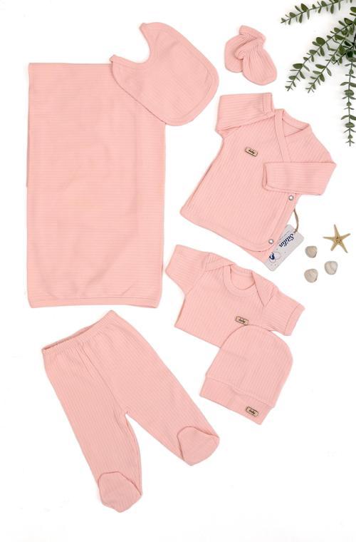 Kız Bebek Pamuk Kumaş Battaniyeli 7 Li Hastane Çıkışı Seti STL6735