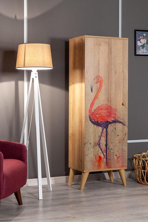 Bingo Flamingo / 8 Raflı Tek Kapaklı Çok Amaçlı Mutfak Dolabı Banyo Dolabı Çok Amaçlı Dolap